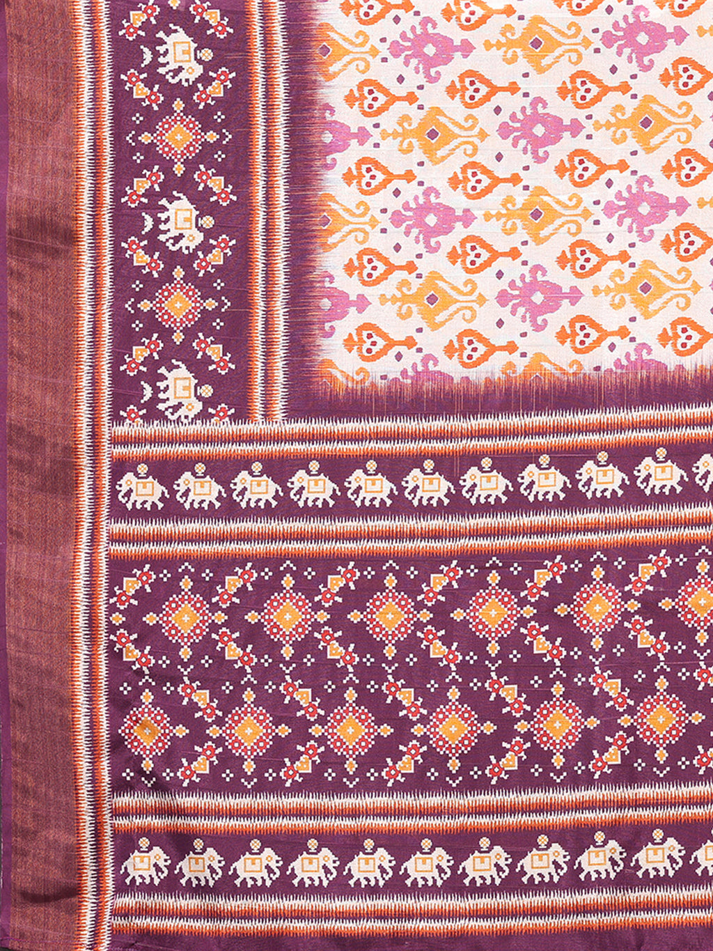 Janasya White & Purple Chanderi Silk Ikkat Printed Saree | Grocsy