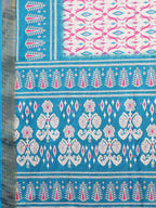 Janasya Blue Chanderi Silk Ikkat Printed Saree | Grocsy