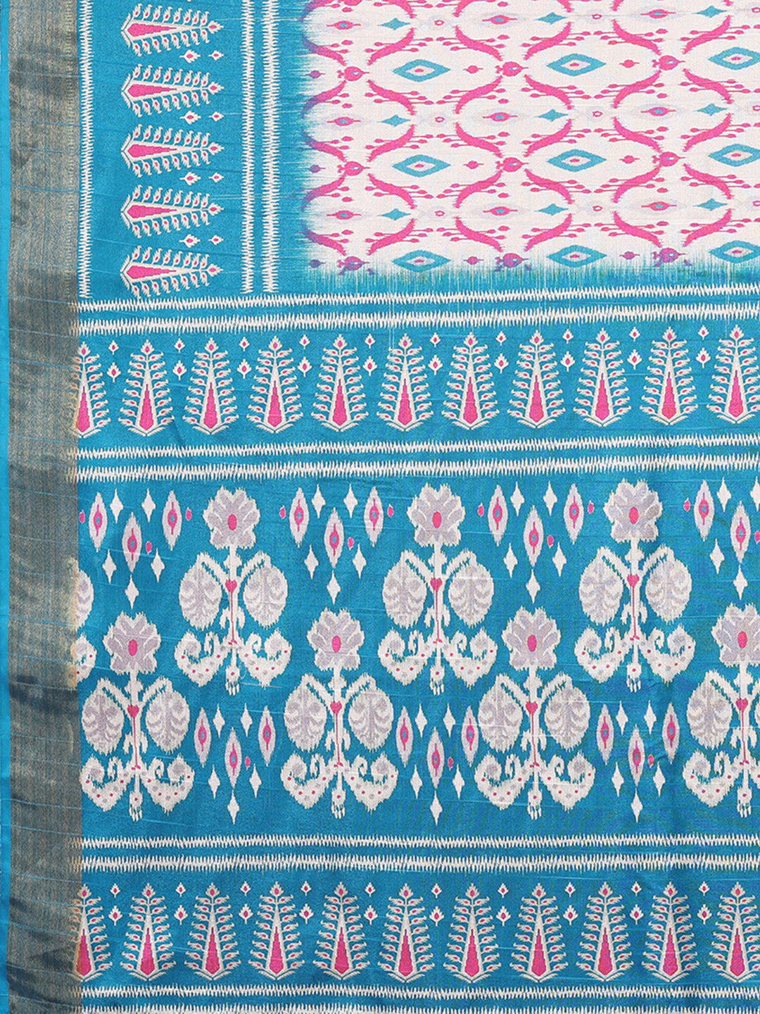 Janasya Blue Chanderi Silk Ikkat Printed Saree | Grocsy