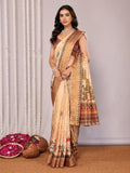 Janasya Beige Chanderi Silk Warli Print Printed Saree | Grocsy