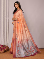 Janasya Beige Chanderi Silk Floral Printed Saree | Grocsy
