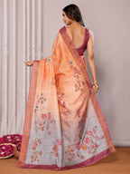 Janasya Beige Chanderi Silk Floral Printed Saree | Grocsy