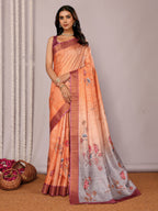 Janasya Beige Chanderi Silk Floral Printed Saree | Grocsy