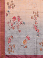 Janasya Beige Chanderi Silk Floral Printed Saree | Grocsy