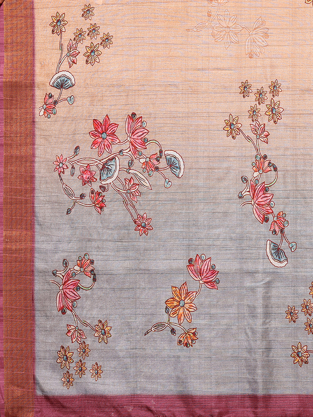 Janasya Beige Chanderi Silk Floral Printed Saree | Grocsy