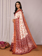 Janasya Cream Chanderi Silk Ikkat Printed Saree | Grocsy