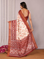Janasya Cream Chanderi Silk Ikkat Printed Saree | Grocsy
