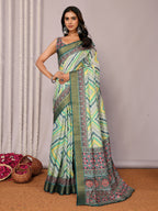 Janasya Green Chanderi Silk Chevron Printed Saree | Grocsy