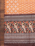 Janasya Orange Chanderi Silk Ikkat Printed Saree | Grocsy