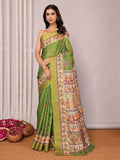 Janasya Green Chanderi Silk Kalamkari Printed Saree | Grocsy