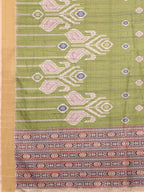 Janasya Green Chanderi Silk Ikkat Printed Saree | Grocsy