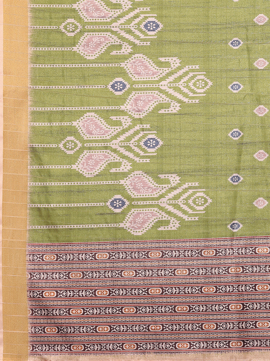 Janasya Green Chanderi Silk Ikkat Printed Saree | Grocsy