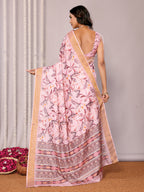 Janasya Light Pink Chanderi Silk Floral Printed Saree | Grocsy
