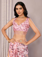 Janasya Light Pink Chanderi Silk Floral Printed Saree | Grocsy