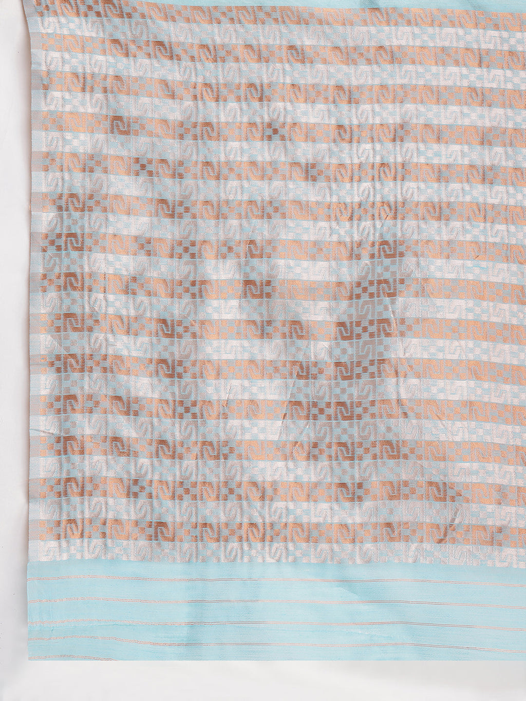 Janasya Sky Blue Linen Blend Geometric Jacquard Saree | Grocsy