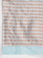Janasya Sky Blue Linen Blend Geometric Jacquard Saree | Grocsy
