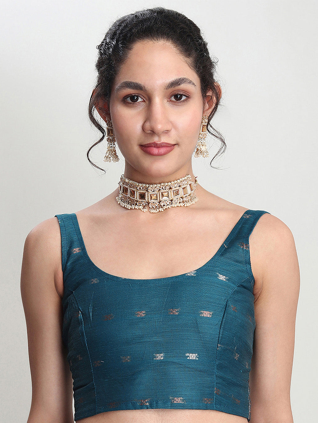 Janasya Teal Blue Linen Blend Floral Jacquard Saree | Grocsy