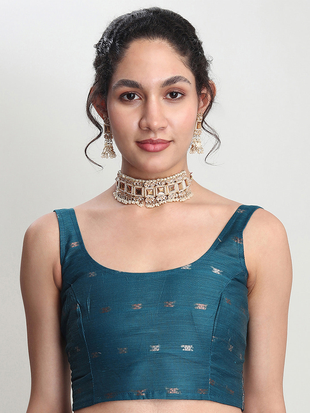 Janasya Teal Blue Linen Blend Floral Jacquard Saree | Grocsy