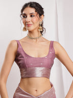 Janasya Mauve Linen Blend Floral Jacquard Saree | Grocsy