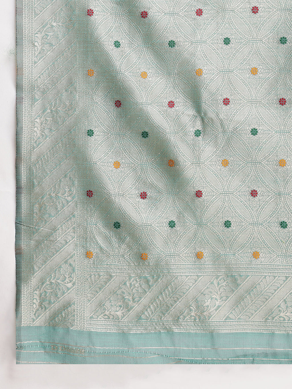 Janasya Sea Green Linen Blend Floral Jacquard Saree | Grocsy