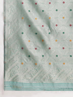 Janasya Sea Green Linen Blend Floral Jacquard Saree | Grocsy