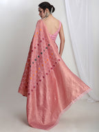 Janasya Pink Linen Blend Geometric Jacquard Saree | Grocsy