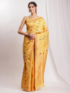 Janasya Yellow Linen Blend Geometric Jacquard Saree | Grocsy