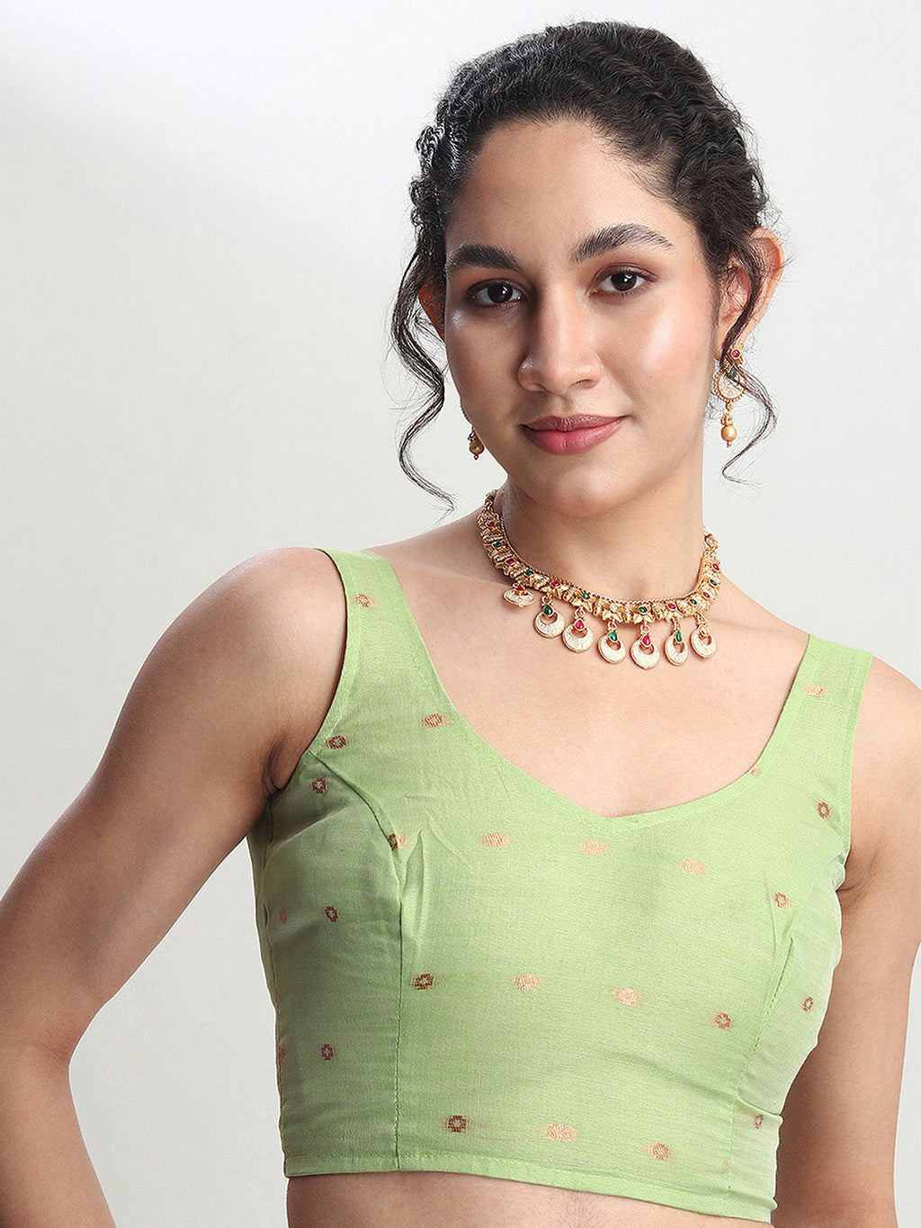 Janasya Light Green Linen Blend Floral Jacquard Saree | Grocsy