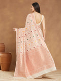 Janasya Light Peach Linen Blend Patola Jacquard Saree | Grocsy