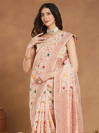 Janasya Light Peach Linen Blend Patola Jacquard Saree | Grocsy