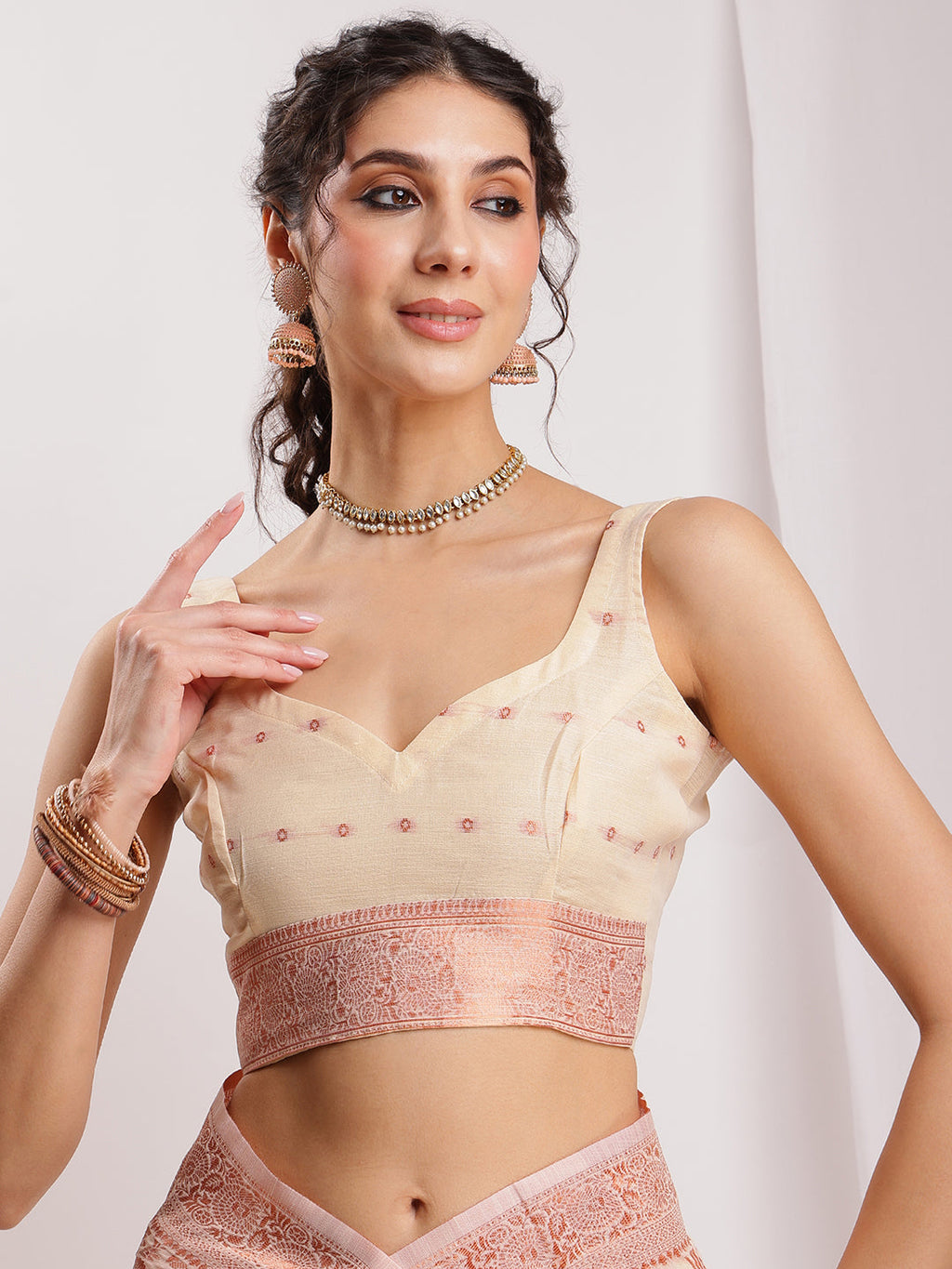 Janasya Orange Linen Blend Floral Jacquard Saree | Grocsy