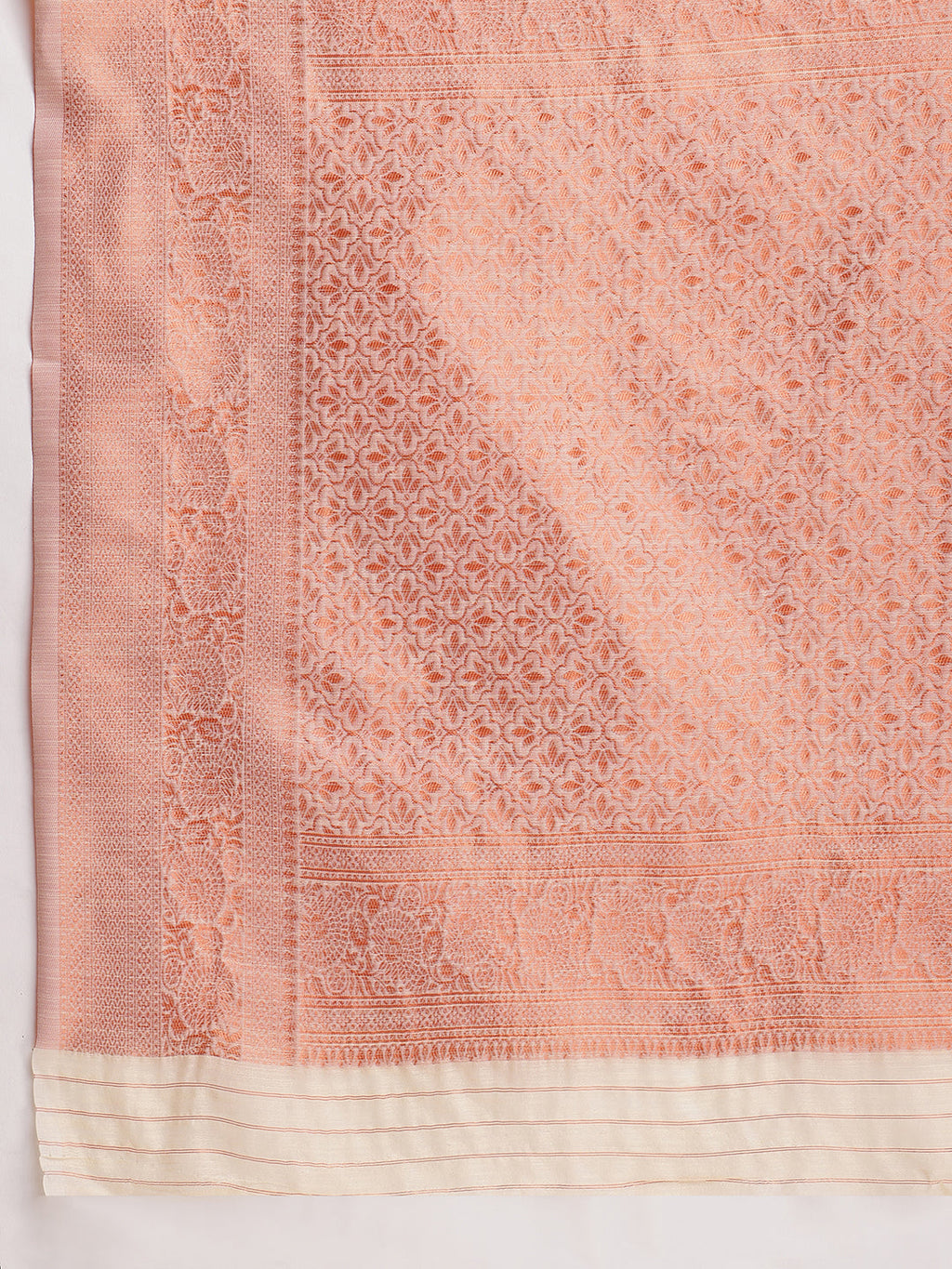 Janasya Orange Linen Blend Floral Jacquard Saree | Grocsy