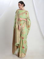 Janasya Light Green Linen Blend Floral Jacquard Saree | Grocsy