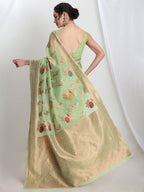 Janasya Light Green Linen Blend Floral Jacquard Saree | Grocsy