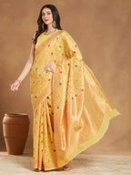 Janasya Yellow Linen Blend Patola Jacquard Saree | Grocsy
