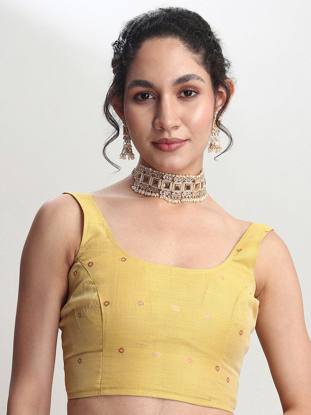 Janasya Yellow Linen Blend Floral Jacquard Saree | Grocsy