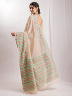 Janasya Beige Silk Blend Ikkat Jacquard Saree | Grocsy