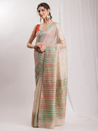 Janasya Beige Silk Blend Ikkat Jacquard Saree | Grocsy