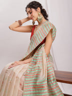 Janasya Beige Silk Blend Ikkat Jacquard Saree | Grocsy