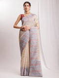 Janasya Beige Silk Blend Ikkat Jacquard Saree | Grocsy