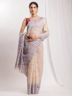 Janasya Beige Silk Blend Ikkat Jacquard Saree | Grocsy