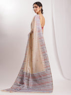 Janasya Beige Silk Blend Ikkat Jacquard Saree | Grocsy