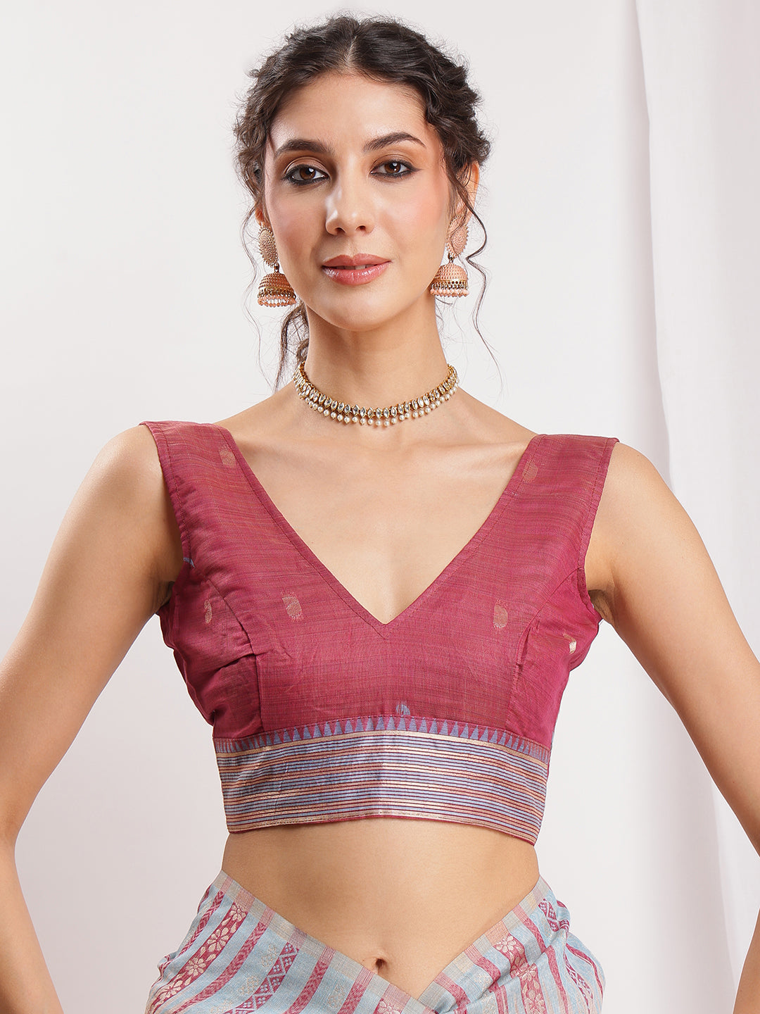Janasya Beige Silk Blend Ikkat Jacquard Saree | Grocsy