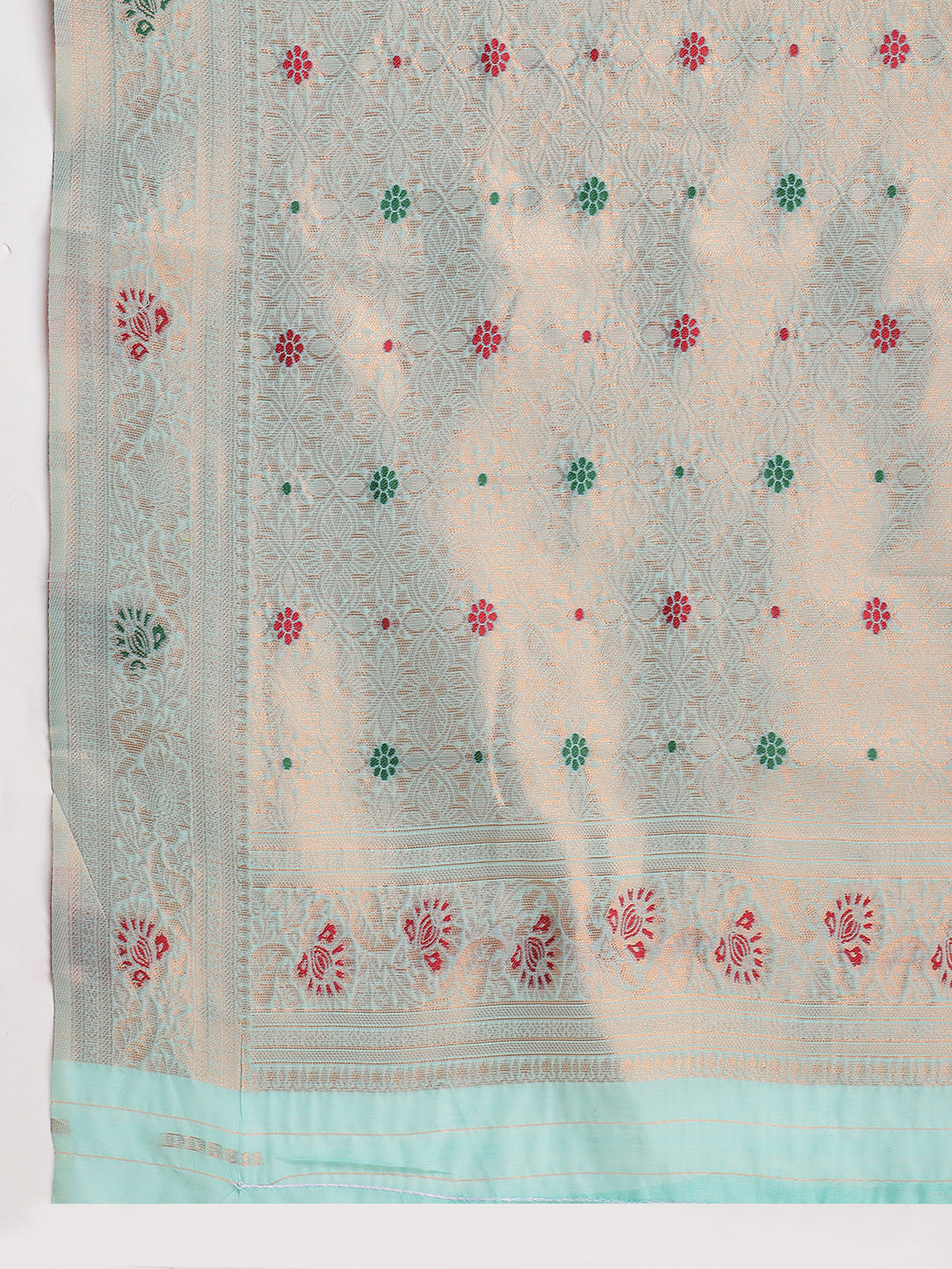 Janasya Sea Blue Linen Blend Kalamkari Jacquard Saree | Grocsy