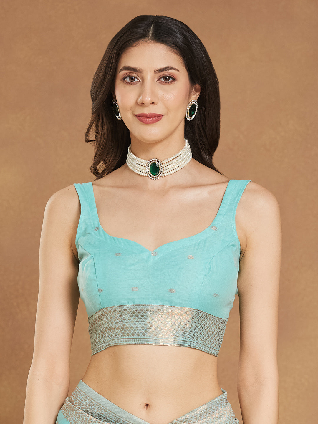 Janasya Sea Green Linen Blend Ethnic Motifs Jacquard Saree | Grocsy