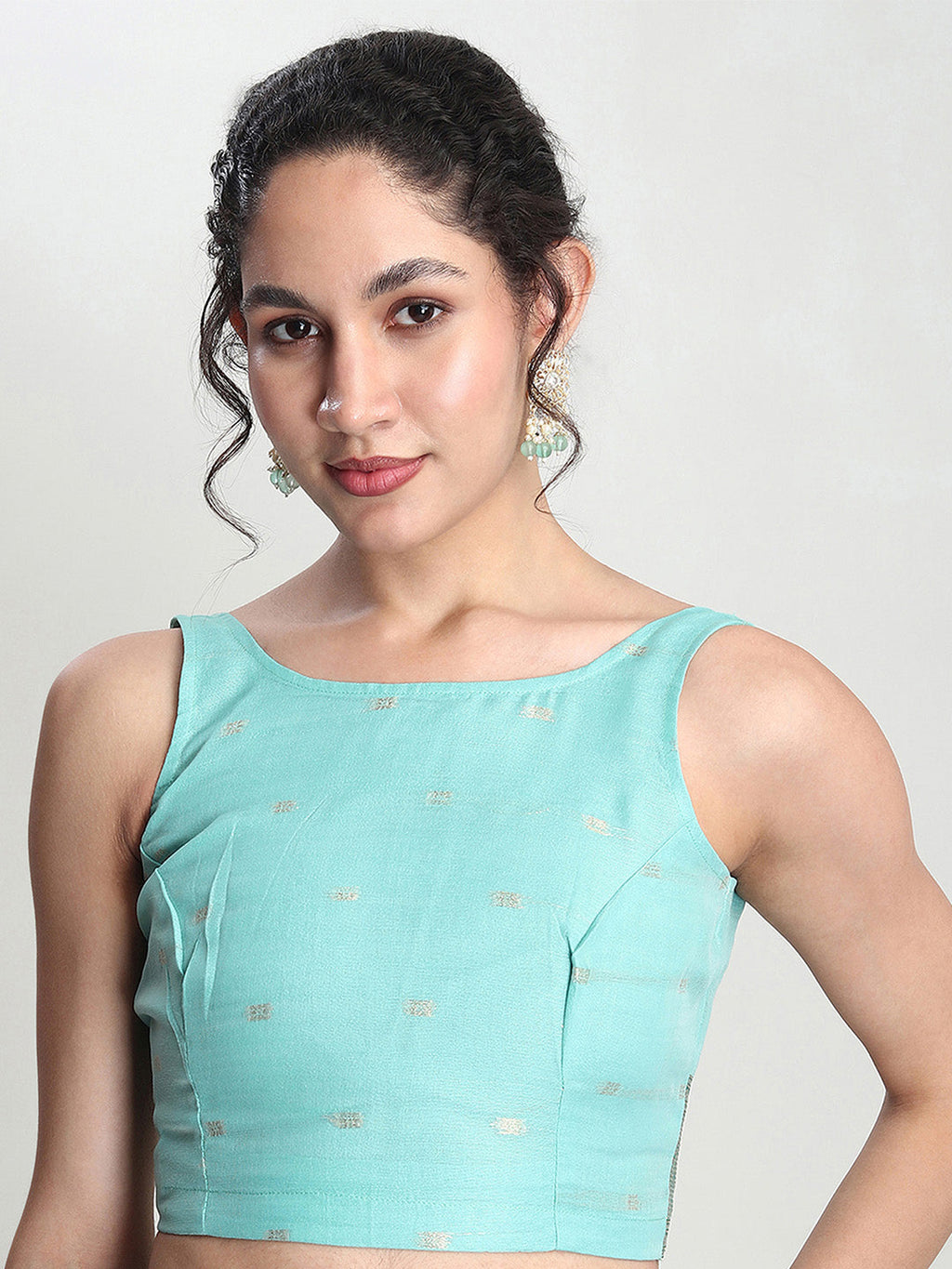 Janasya Sea Green Linen Blend Floral Jacquard Saree | Grocsy