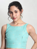 Janasya Sea Green Linen Blend Floral Jacquard Saree | Grocsy