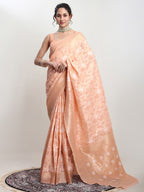 Janasya Orange Linen Blend Geometric Jacquard Saree | Grocsy