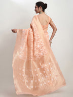Janasya Orange Linen Blend Geometric Jacquard Saree | Grocsy