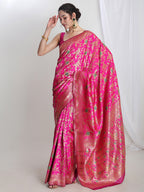 Janasya Pink Silk Blend Floral Jacquard Saree | Grocsy